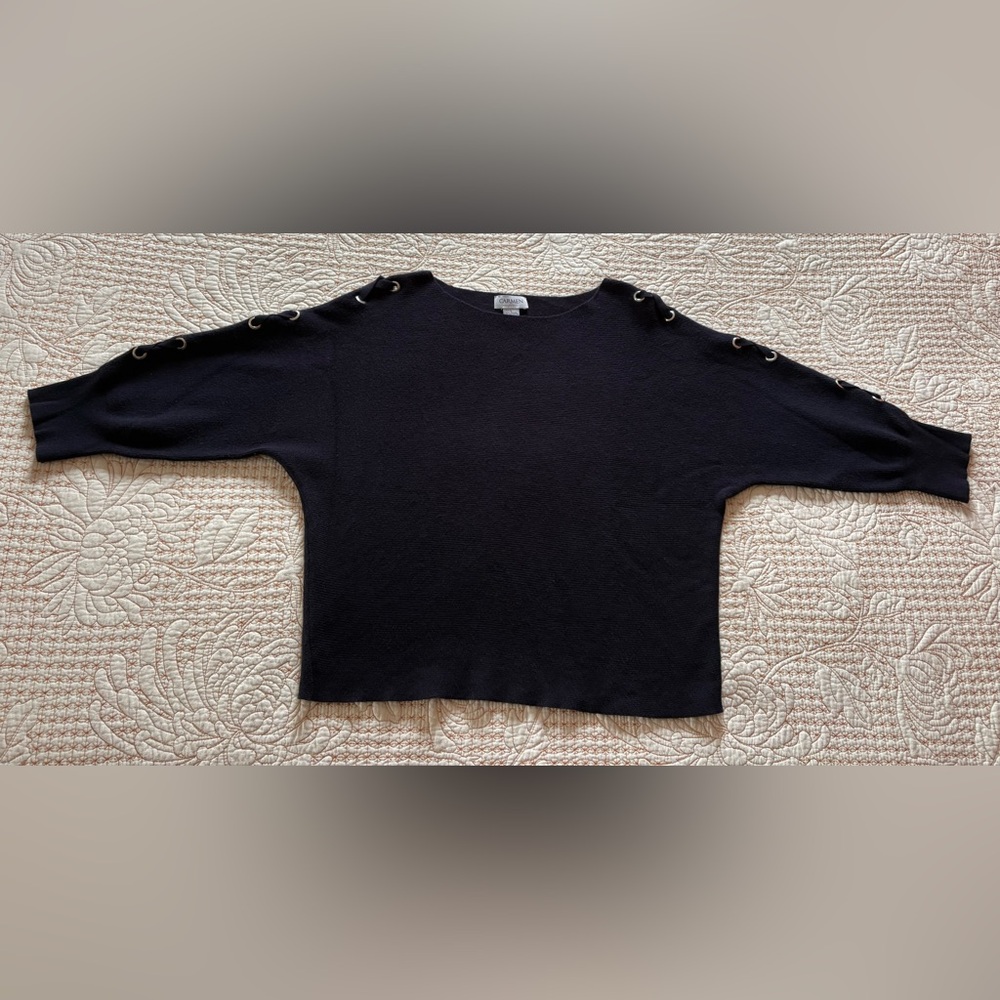 Navy Blue Lace-Up Dolman Sleeve Sweater